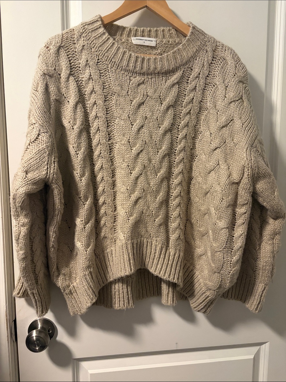 Goodnight Macaroon Oatmeal Cable-Knit Crewneck Sweater